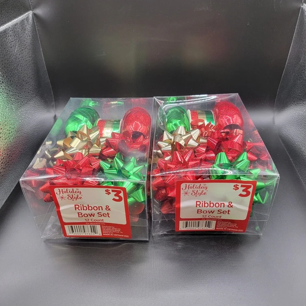 2-Holiday Style Ribbon & Bow Set, 12 ct - Assorted